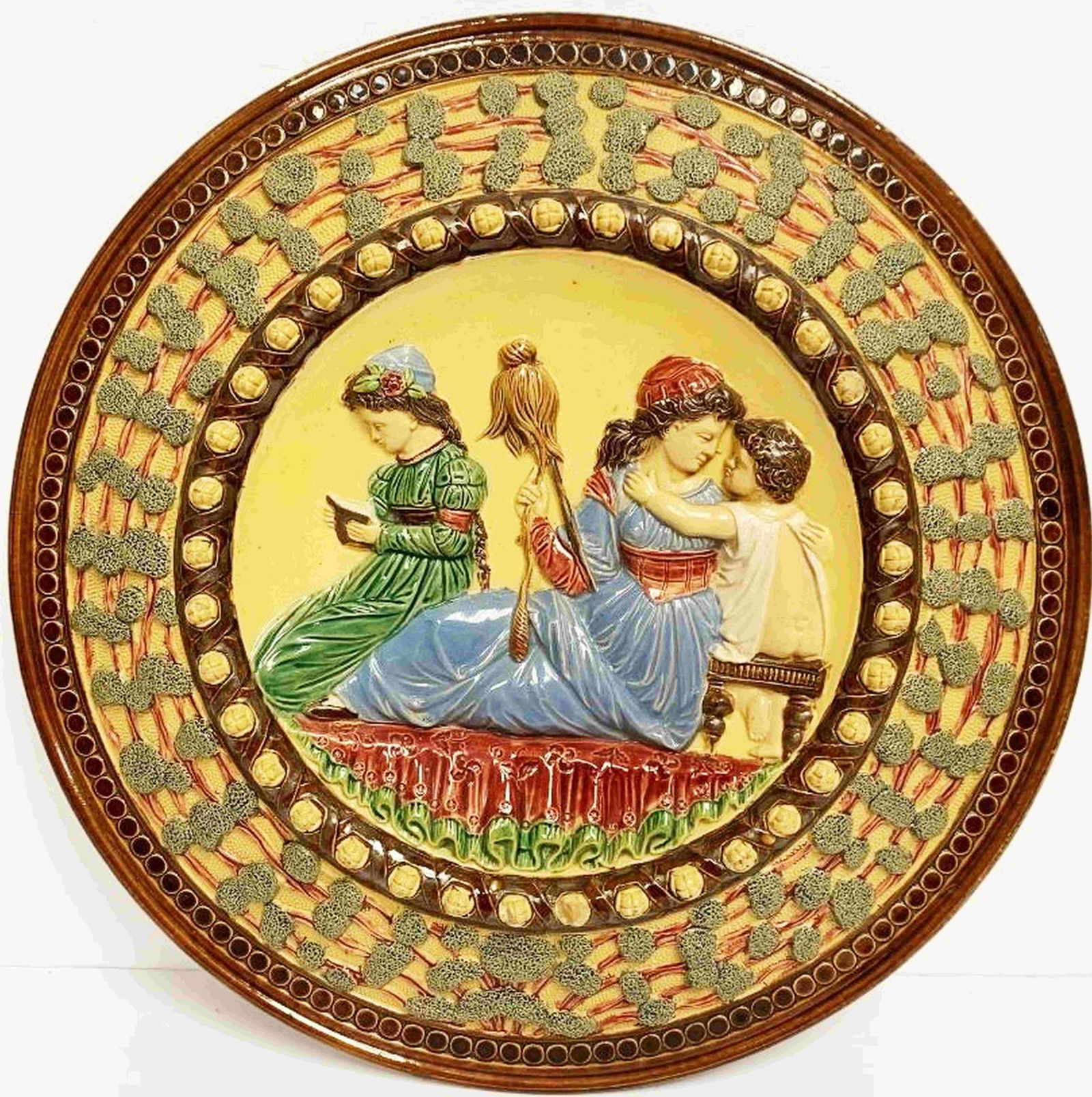antique majolica wall plaque: antique majolica wall plaque , measures D:14"