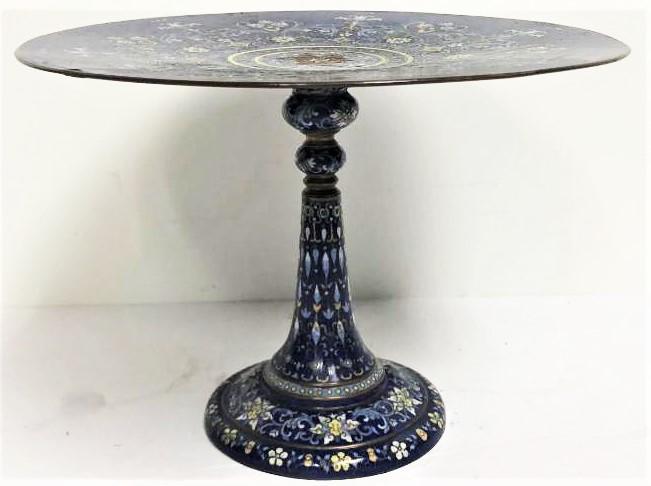 Antique 1900 Beautiful French Bronze Blue Champleve: Antique 1900 Beautiful French Bronze Blue Champleve EnamelTazza Compote MEASURES 7 H X 9 .5 D INCHES