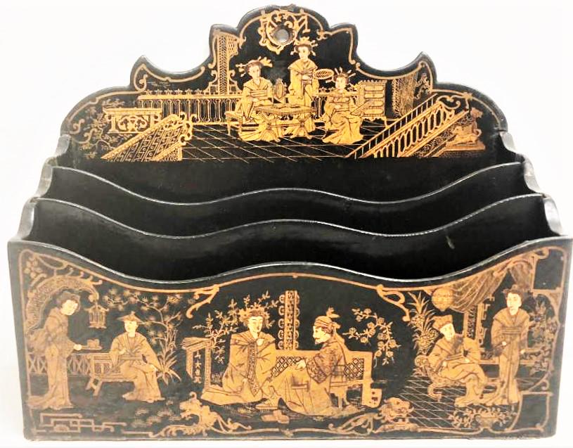 Papier Mache Letter Rack Chinoiserie Decoration Antique (1 of 6)