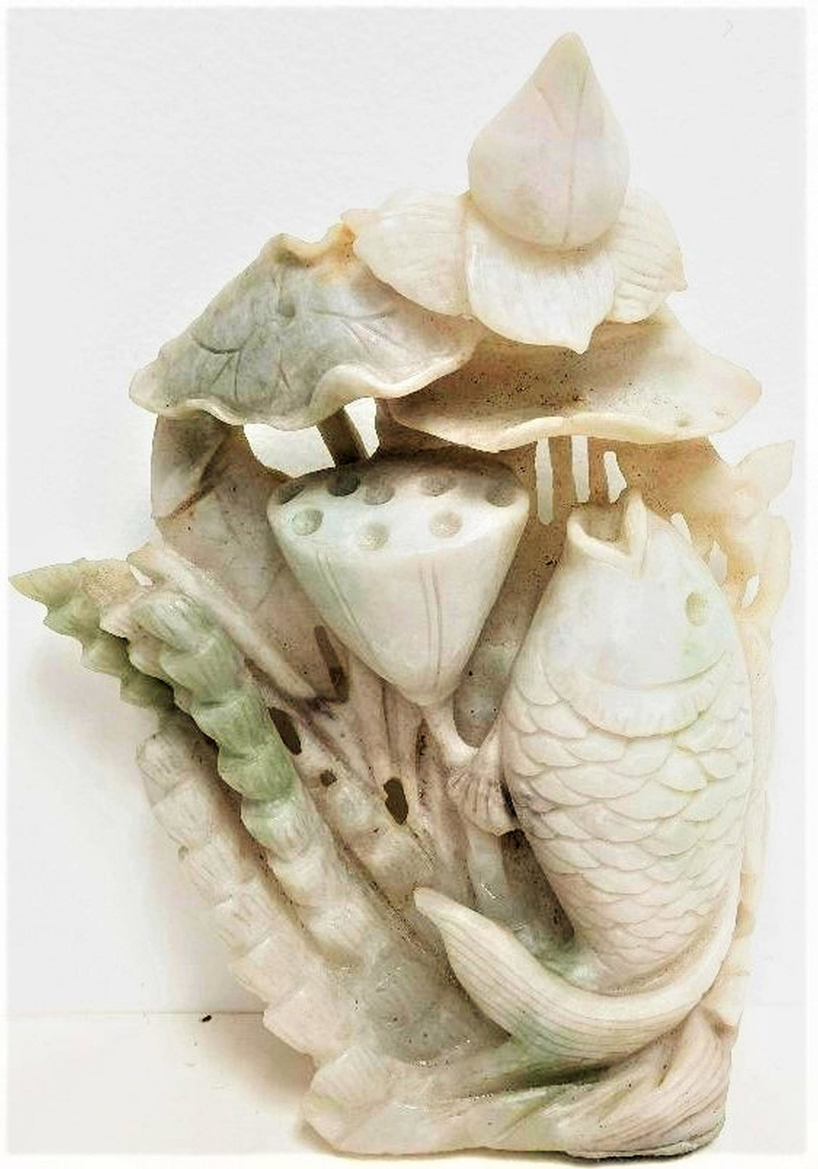 Large Chinese carved jadeite fish group (1 of 3)