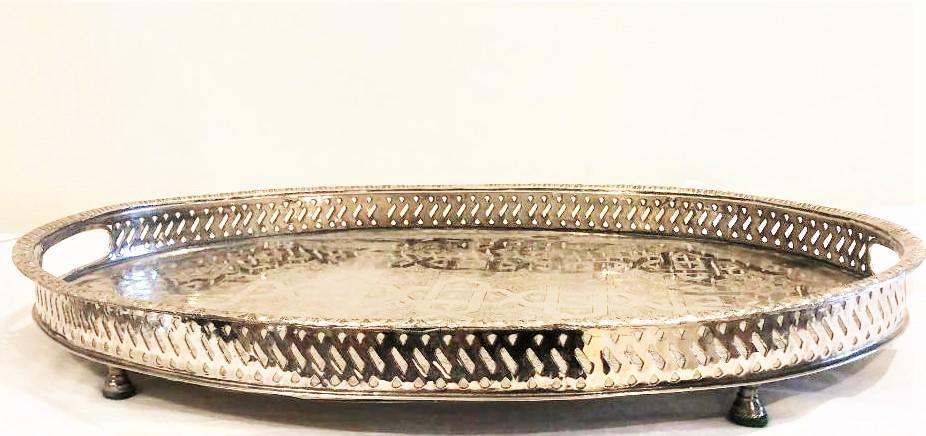 Antique Indian Colonial Silver Plate Tray with Engraved (1 of 4)