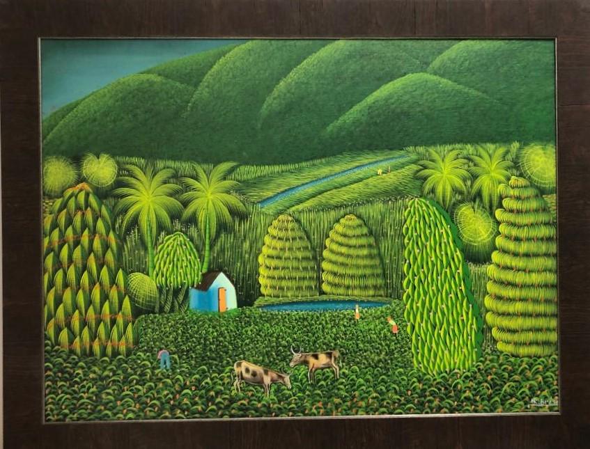Henri Robert Bresil (1952 - 1999) Haitian Art: Henri Robert Bresil (1952 - 1999) Haitian Art acrylic on canvas measures 40x30 inches