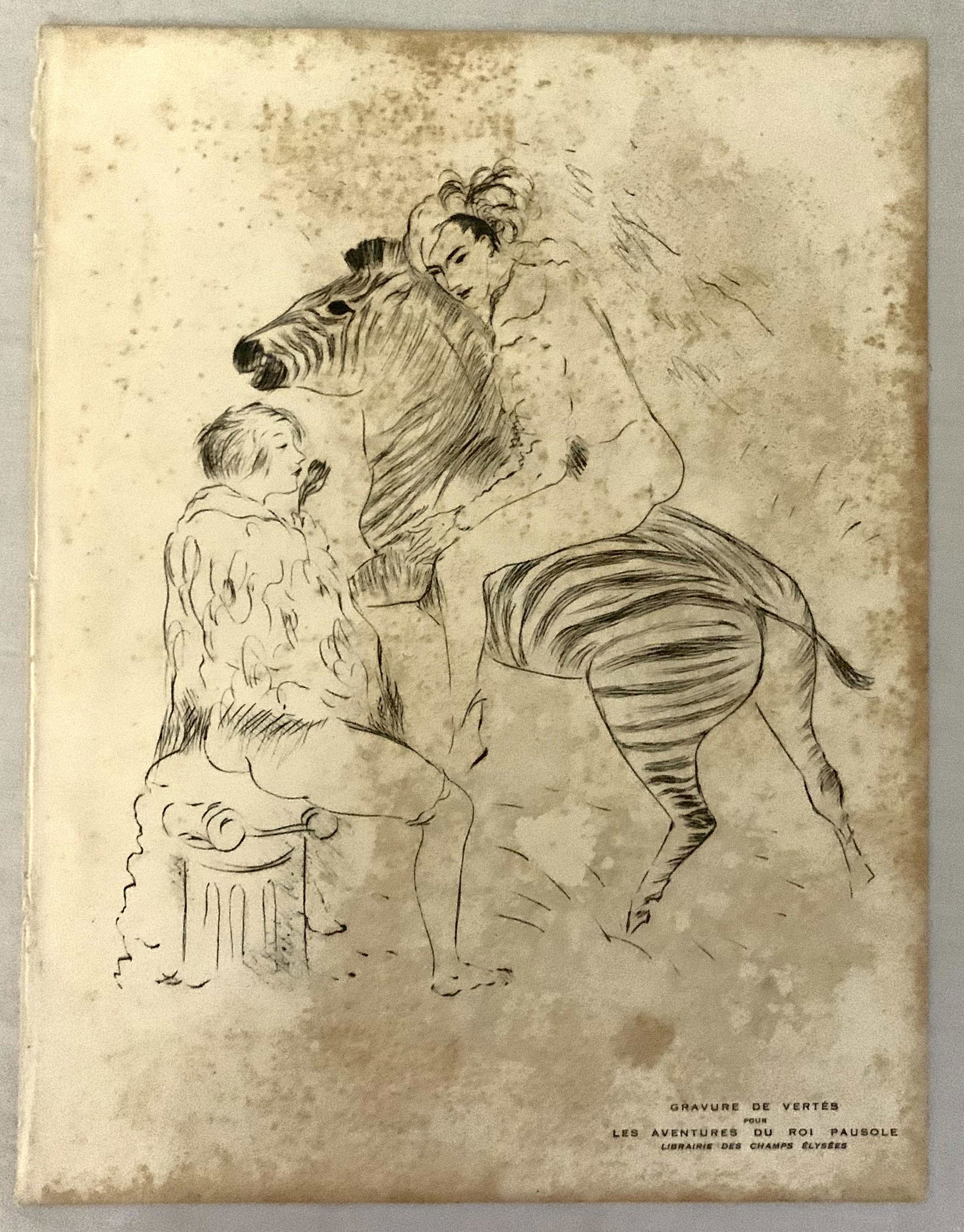 Marcel Vertes Antique Original engraving: This is an original 1930 black and white heliogravure of an illustration by the Hungarian-born artist and illustrator, Marcel VertÃ¨s (1895-1961) for the book Les Aventures du Roi Pausole by Pierre