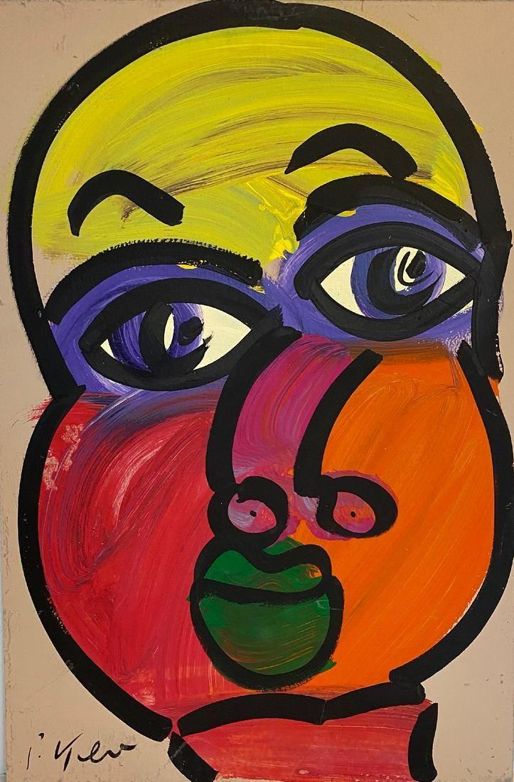 Peter Robert Keil (German, American, born1942): Peter Robert Keil (German, American, born1942) ,abstract face oil painting on board. Signed measures 24"in H x 16"in W
