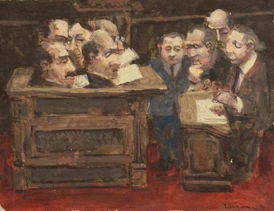 Jack Levine was active/lived in New York, Massachusetts: Jack Levine (1915-) United States of America Watercolor on paper 13H X 10 W