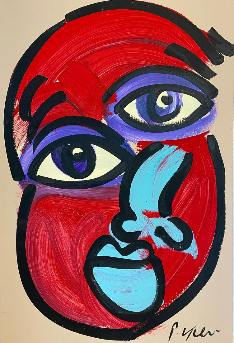 Peter Robert Keil (German, American, born1942): Peter Robert Keil (German, American, born1942) ,abstract face oil painting on board. Signed measures 24"in H x 16"in W