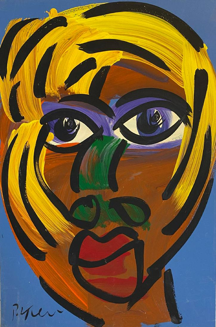 Peter Robert Keil (German, American, born1942): Peter Robert Keil (German, American, born1942) ,abstract face oil painting on board. Signed measures 24"in H x 16"in W