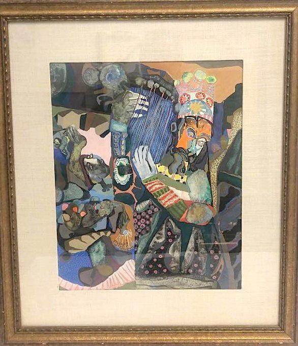 Paul Shimon (mid 20th century): Paul Shimon was active/lived in New York.Assemblage Collage Painting Outsider Art Rabbis Studying, Jerusalem measures 2x16 inches