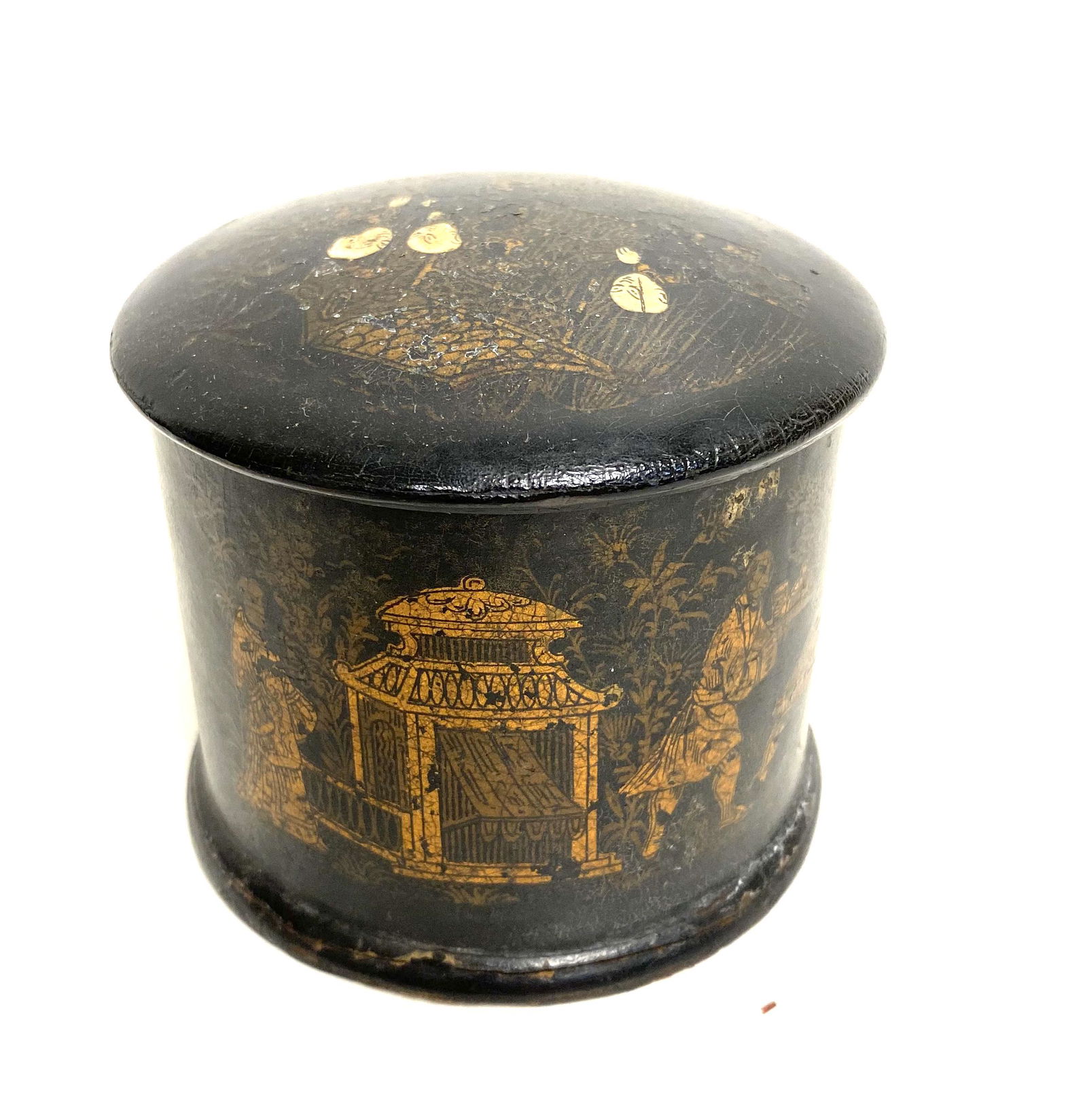 Antique French Napoleon lll Black Lacquer Chinoiserie: Antique French Napoleon lll Black Lacquer Chinoiserie Papier Mache Box ,measures 3 1/2 x 3 inches