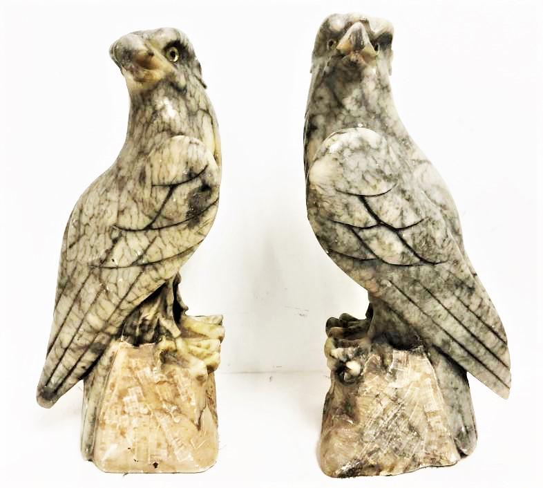 Mid century Era Hand Carved Pair of Alabaster Majestic: Midcentury Era Hand Carved Pair of Alabaster Majestic Eagle Sculptures,measures 10 H x 4 w inches