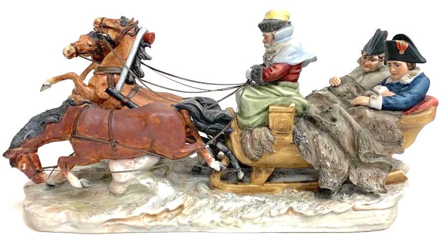 VINTAGE CAPODIMONTE BY DE PIETRO NAPOLEON RETREAT FROM: VINTAGE CAPODIMONTE BY DE PIETRO NAPOLEON RETREAT FROM MOSCOW FIGURINE measures 14.5 x 8 x 6 inches