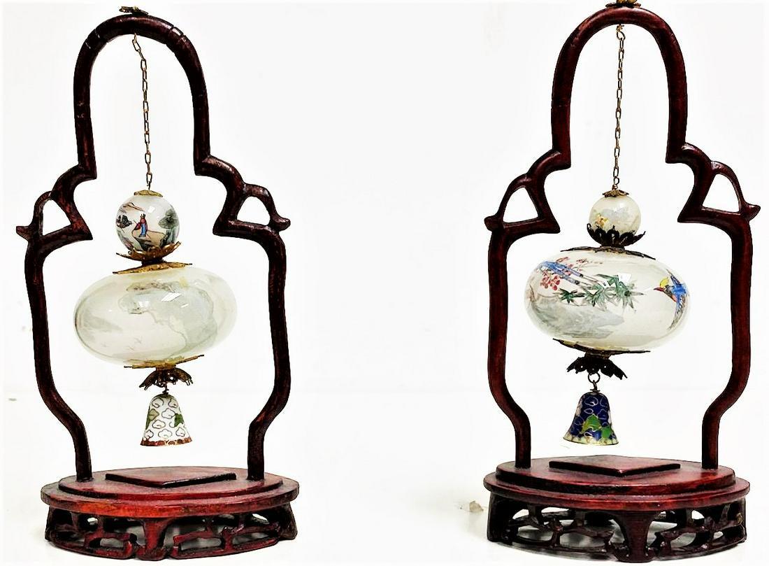 Vintage Asian Chinese Hand Blown Reverse Painted: Vintage Asian Chinese Hand Blown Reverse Painted Hanging Glass Egg With Stand, Measures: 5 1/2" high