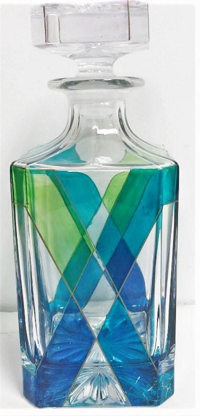 Vintage Czech Bohemian Art Deco Glass Decanter: Vintage Czech Bohemian Art Deco Glass Decanter ,measures 9" INCHES