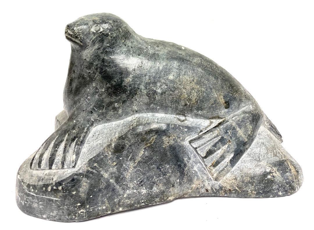 Vintage Eskimo Soapstone Walrus Carving Signed (1 of 6)