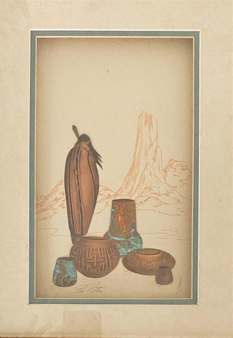 Native Art Tooled Copper Basket Feather Wall Art (1 of 4)