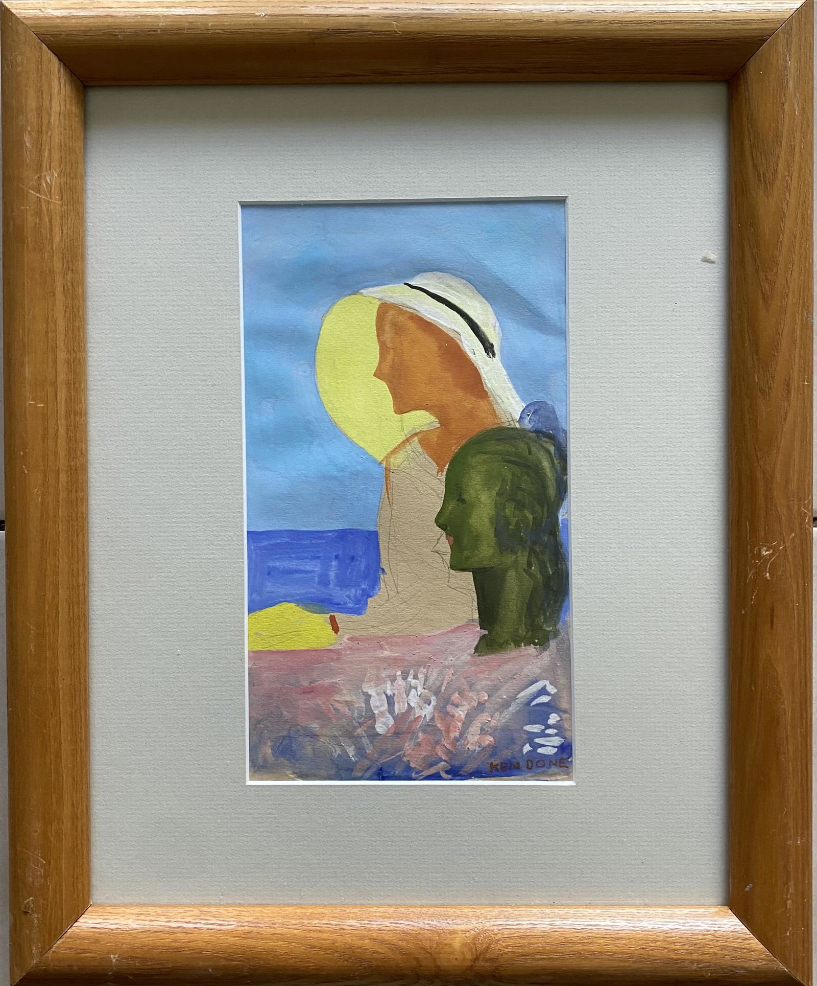 Ken Done (Born 1940) is active/lives in Australia.: Ken Done (1940-) Australia,Beach Scene Mixed Media ,Signed measures 9.5 x 5.5 inches
