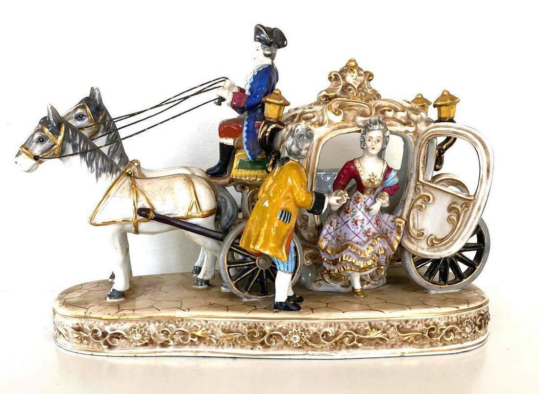 VINTAGE PORCELAIN HORSE DRAWN CARRIAGE FIGURINE (1 of 6)