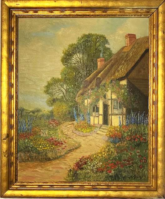 Abbott Fuller Graves (1859-1936) United States of: Abbott Fuller Graves (1859-1936) United States of America ,(House and Garden) oil on canvas Signed ,measures 11.5 " x 14.5" inches