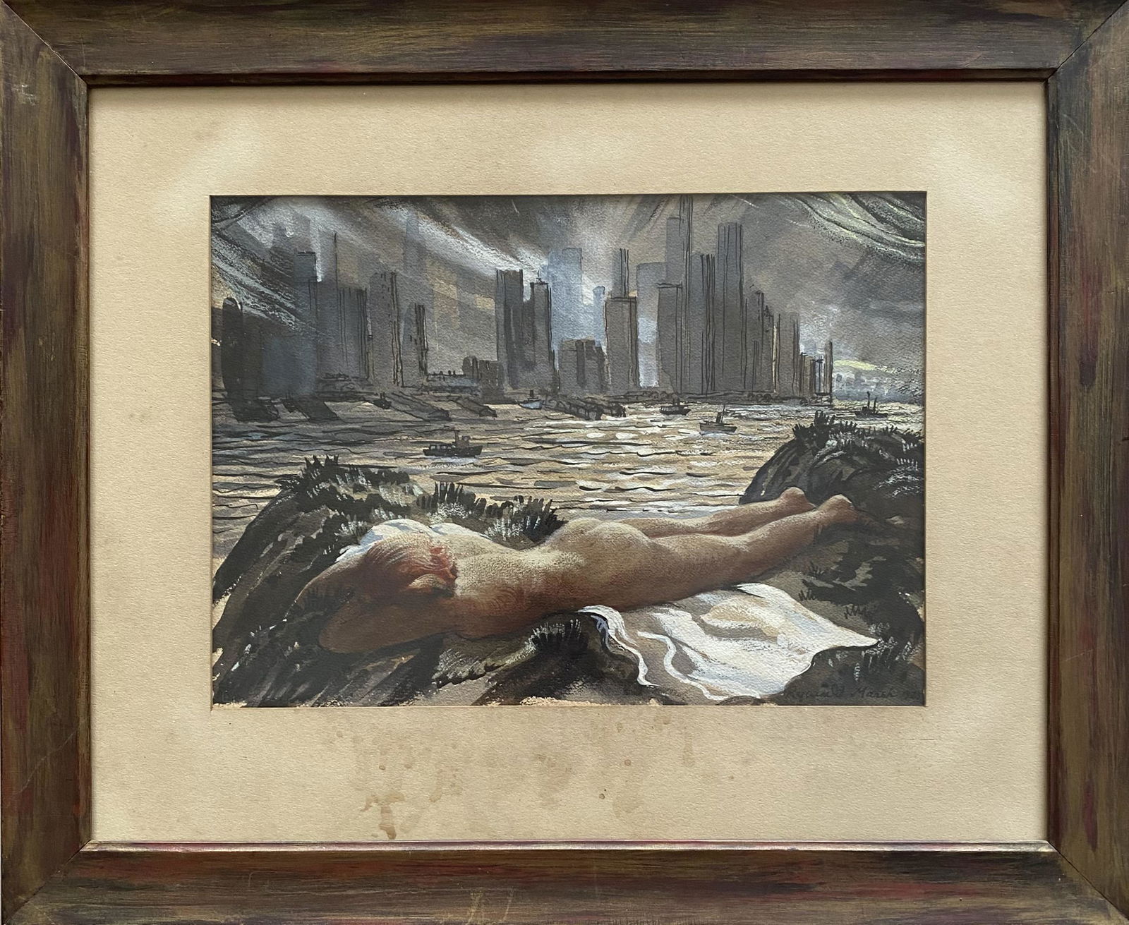 REGINALD MARSH (AMERICAN, 1898â€“1954): Reginald Marsh (1898-1954) France ,View New York watercolor on paper ,measures 10h x 13 inches