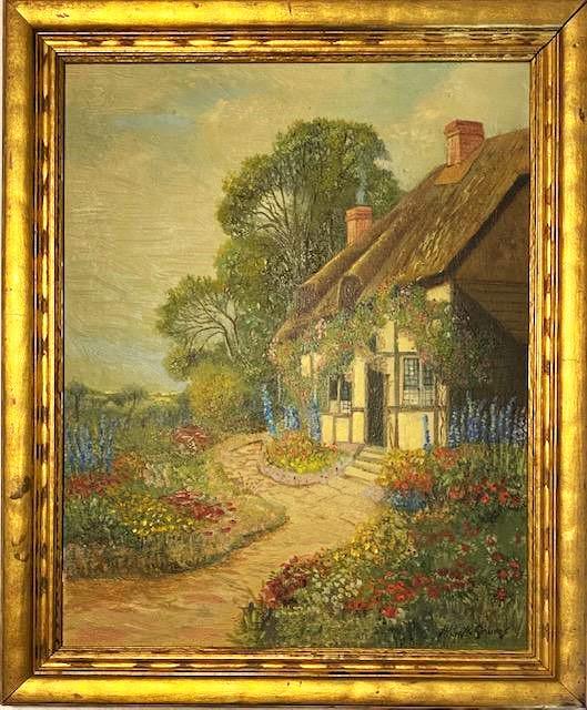 Abbott Fuller Graves (1859-1936) United States,(House: Abbott Fuller Graves (1859-1936) United States,(House and Garden) oil on canvas Signed ,measures 11.5 " x 14.5" inches