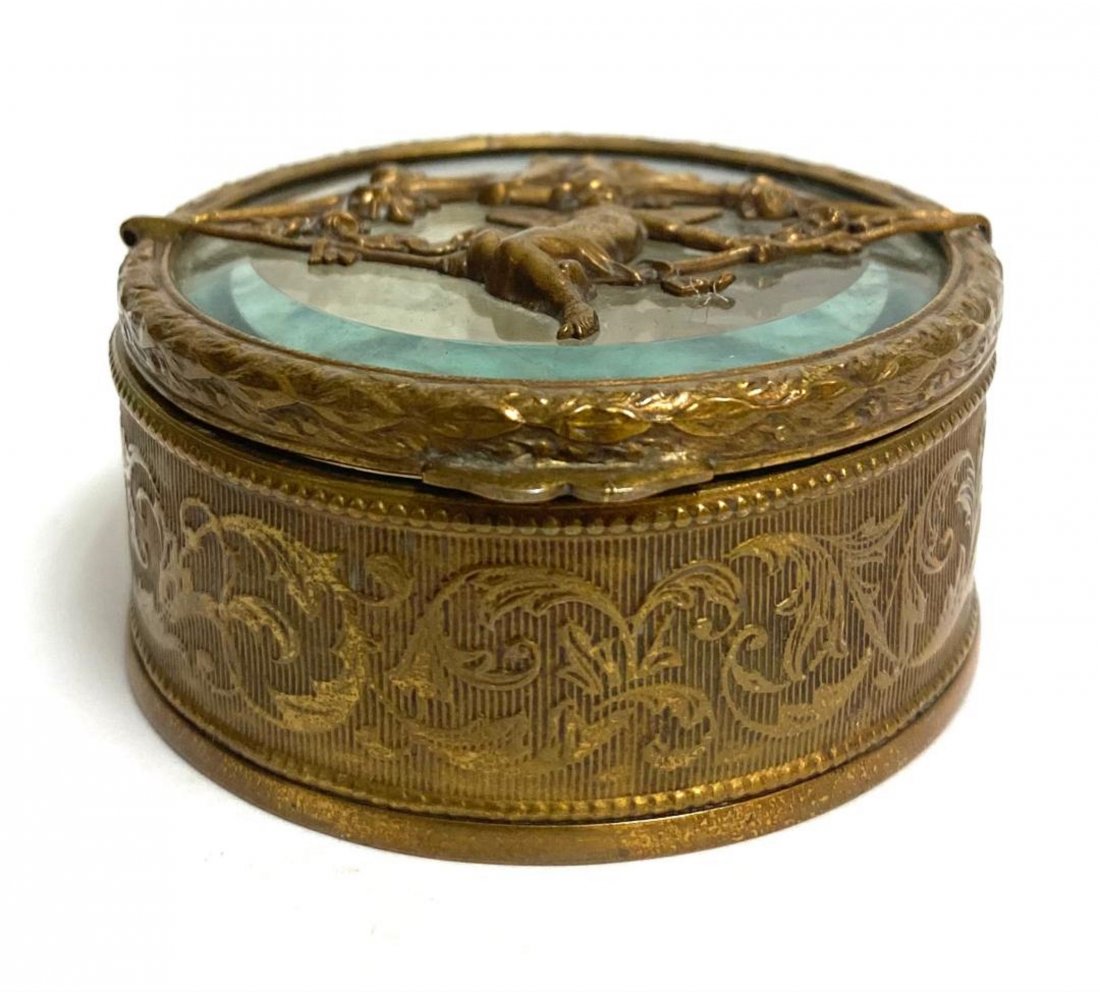Antique Gilt Bronze And Crystal Box/ French Empire: Antique Gilt Bronze And Crystal Box/ French Empire/ Jewelry Box,MEASURES 2.5 X 2.5 INCHES