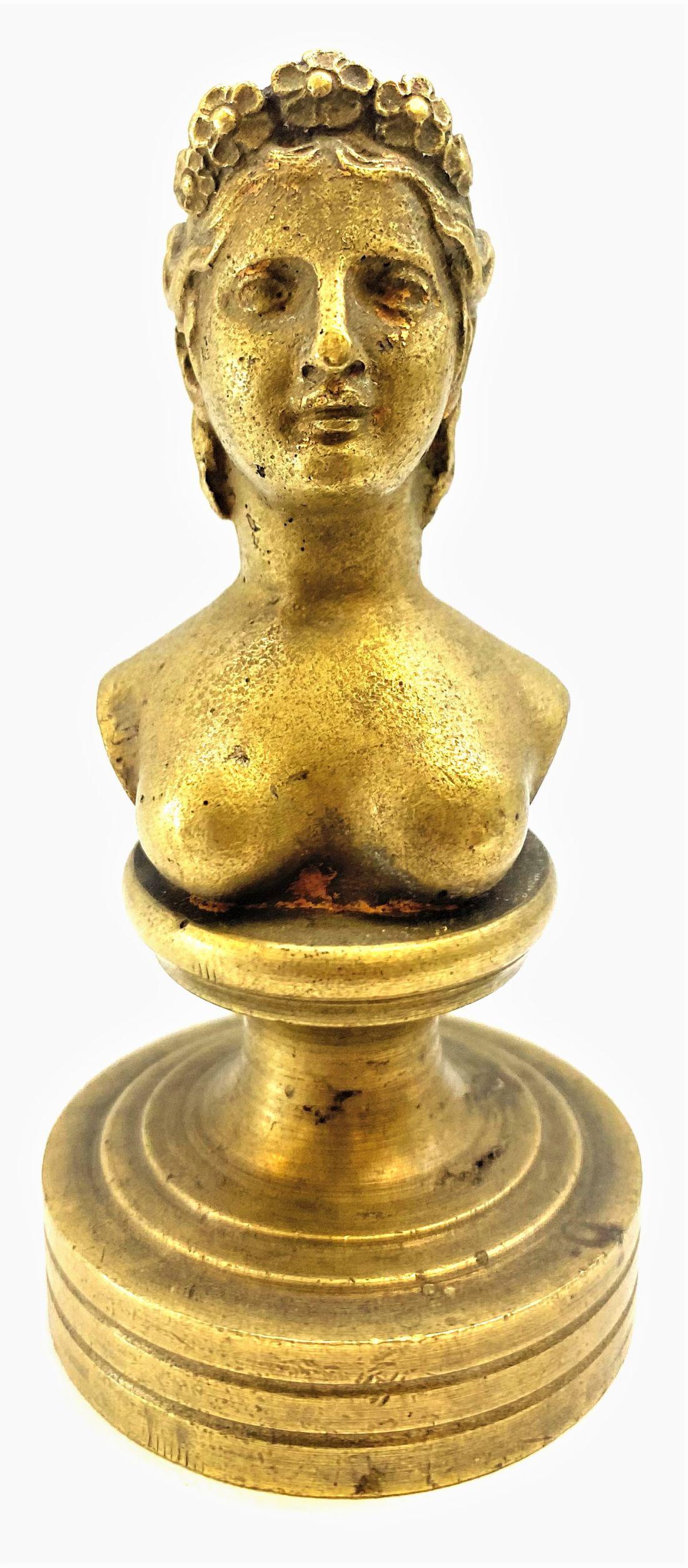 antique french bronze roman woman bust wax seal stamp (1 of 4)