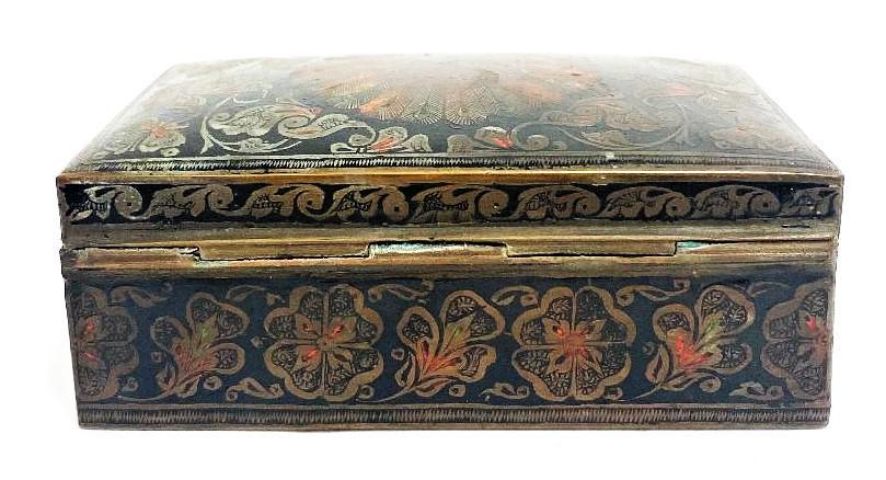 Indian Mughal Peacock Engraved Brass Box (1 of 5)