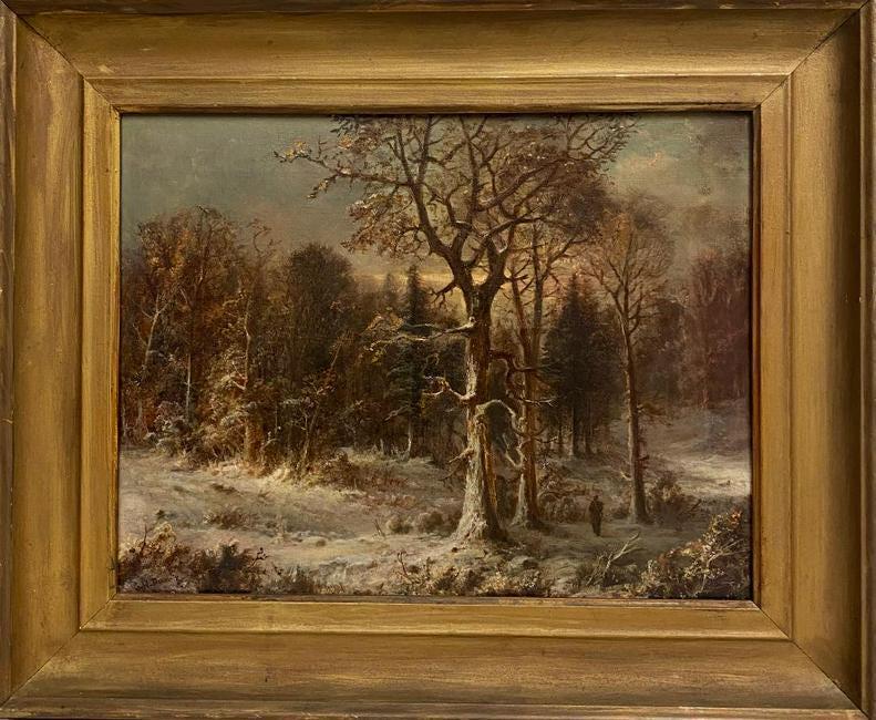 George Henry Durrie (1820 - 1863) " HUNTER IN WINTER " (1 of 3)
