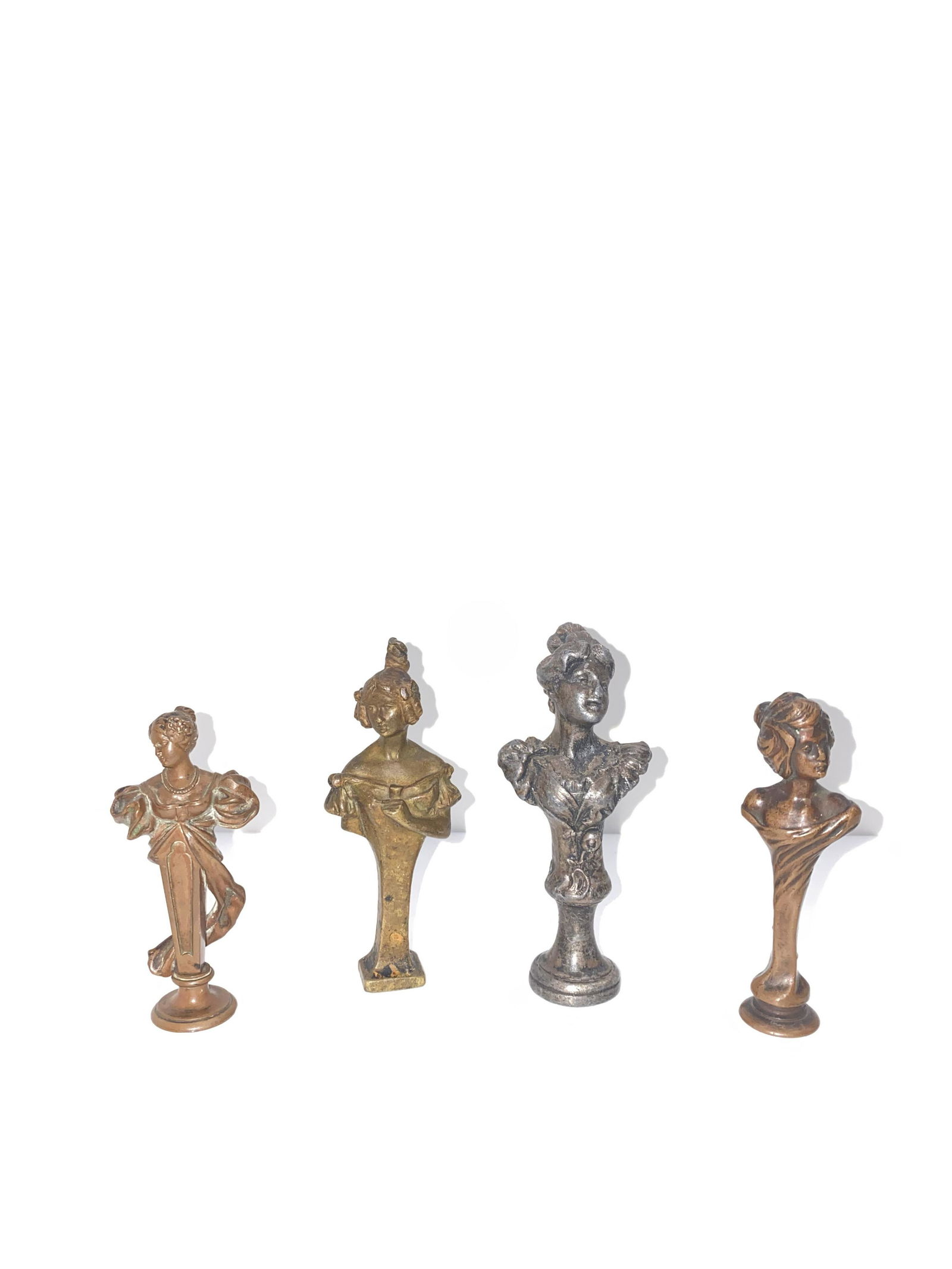 Antique  Lot  of 4 Bronze Figural Wax Seal Desk Stamp (1 of 2)