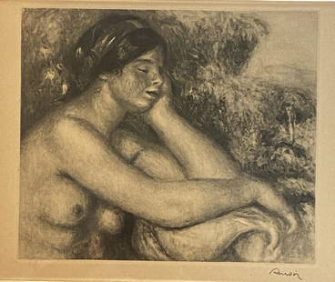 1919 Pierre Auguste Renoir Engraving "Daydreaming": 1919 Pierre Auguste Renoir Engraving "Daydreaming" Signed ,measures 7 3/4 x 9 3/8 inches. ,framed 15 x10 1/2