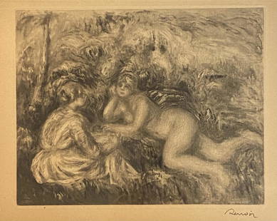 1919 Pierre Auguste Renoir Engraving,"Apres le Bain I": 1919 Pierre Auguste Renoir Engraving , "Apres le Bain I " Signed ,measures 7 3/4 x 9 3/8 inches. ,framed 15 x10 1/2