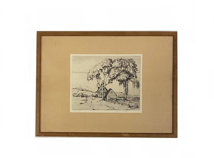 Linwood Easton (1892-1939 ) American: Linwood Easton (1892-1939 ) American , A wondelful Etching ,numered in pencil and Signed by artist in pencil ,measures 8 x 10 inches