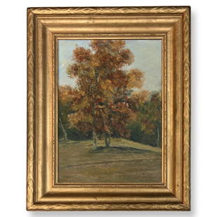 Ben Foster (1852 - 1926) American: Ben Foster (1852 - 1926) American "Autumn " Oil on canvas , Signed , measures 15.5 x 11.5 inches w/frame 22 x 18