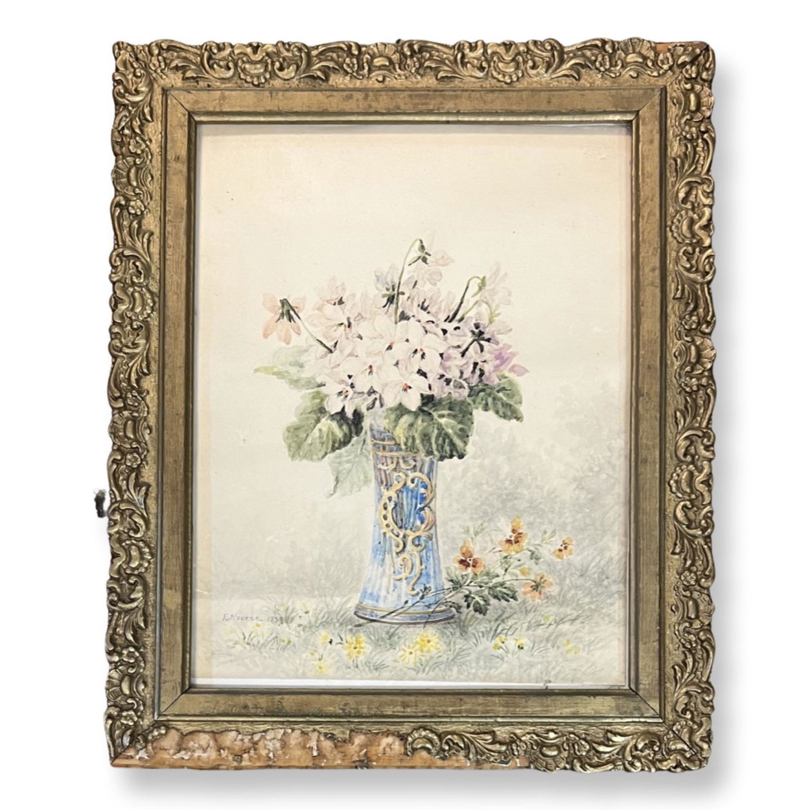 Elizabeth Nourse (1859 - 1938) American: Elizabeth Nourse (1859 - 1938) "Flower Vase " Watercolour on Paper , Signed , measures 14.5 x 11 inches w/frame19 x 16