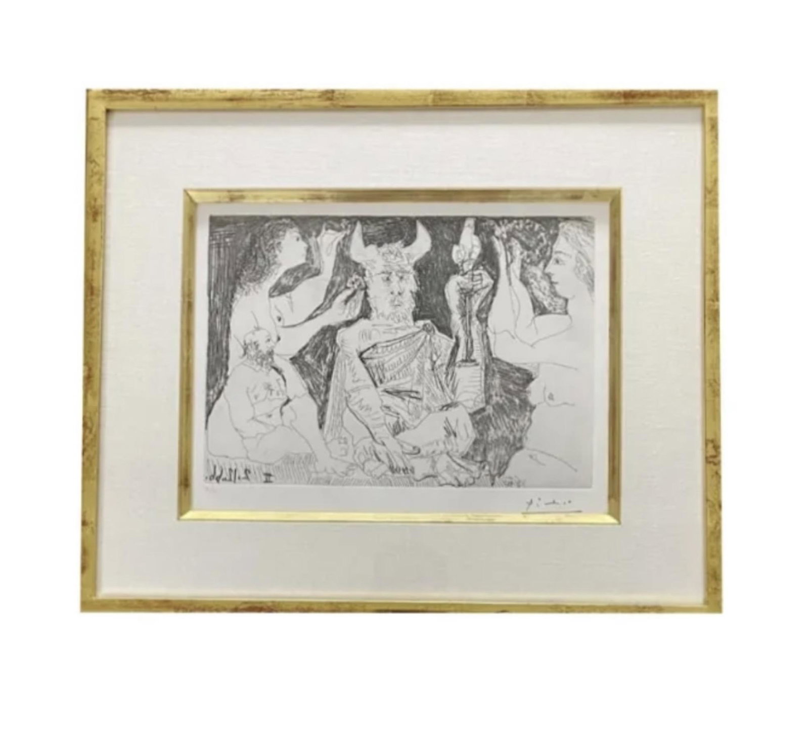Pablo Picasso (1881-1973) Malaga, Spain / Mougins, France "Le Cocu Couronne de Fleurs" Original: Pablo Picasso (1881-1973) Malaga, Spain / Mougins, France "Le Cocu Couronne de Fleurs" Original Etching By Pablo Picasso Published by Galerie Louise Leiris in 1981 Printed by Crommlynck, edition of 50