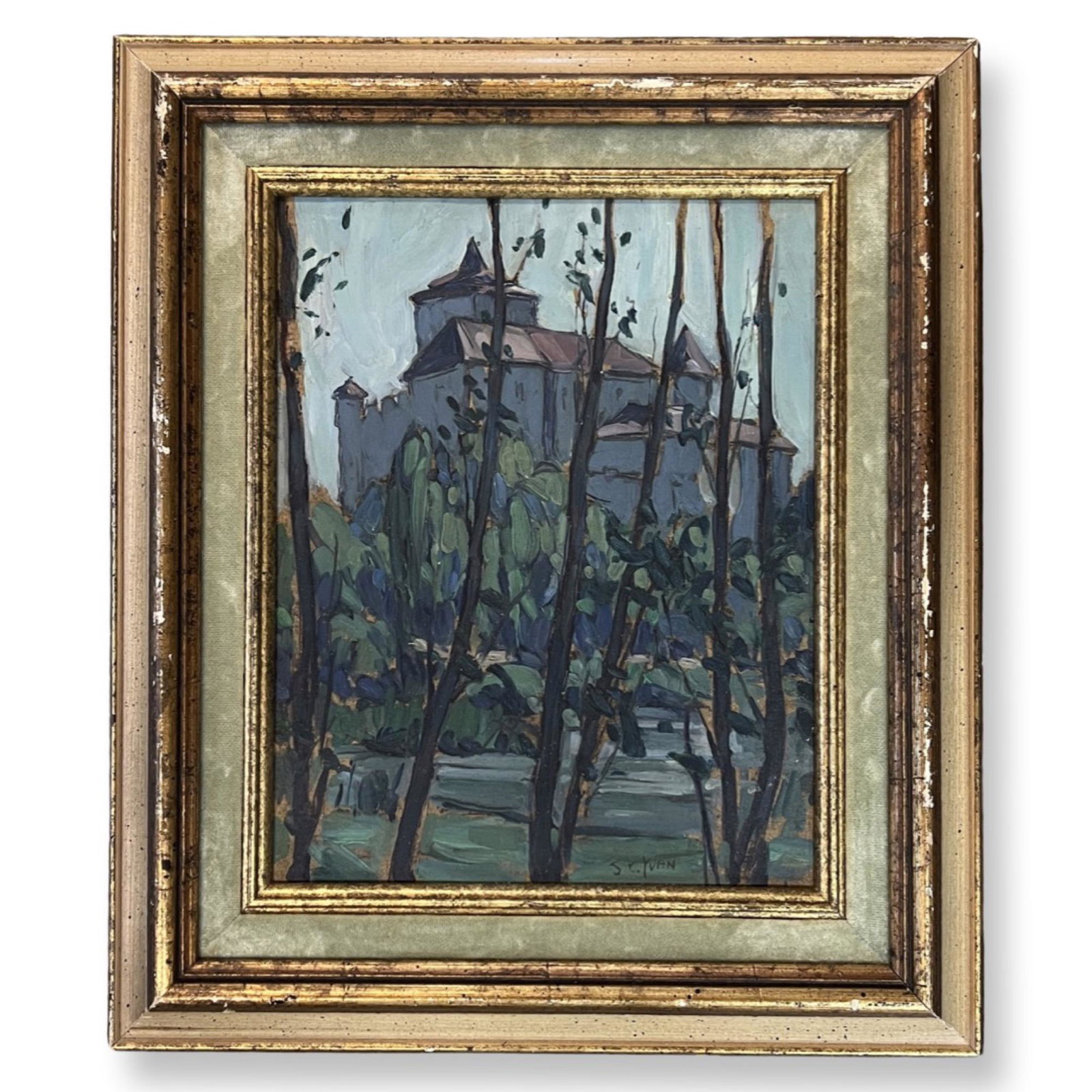 Si Chen Yuan (1911 - 1974) American " Castle Paris ": Si Chen Yuan (1911 - 1974) Oil on Masonite , Signed , measures 10" x 8.5"