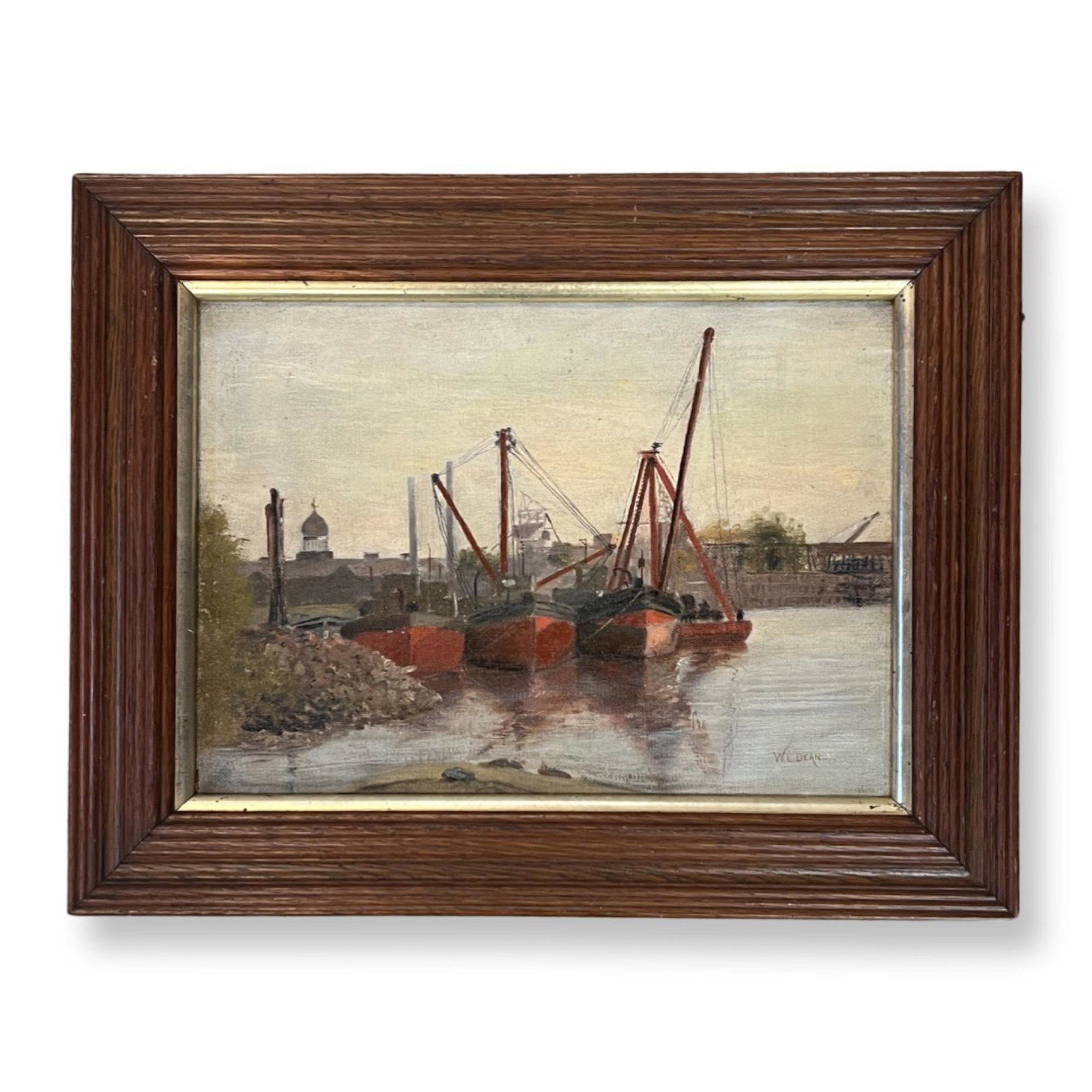 Walter Lofthouse Dean (1854 - 1912) American: Walter Lofthouse Dean (1854 - 1912) "Gloucester Harbor Scene " , Oil on Canvas , Signed , measures 9" x 13"