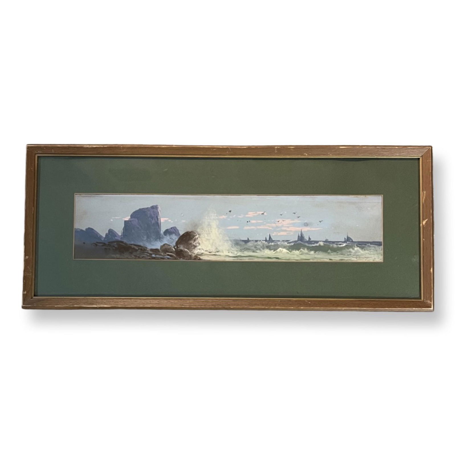 Clarence E. Braley (1854 - 1927) American: Clarence E. Braley (1854 - 1927) Pastel on paperboard , Signed , measures 23.5" x 5" , w/frame 30.5" x 12"