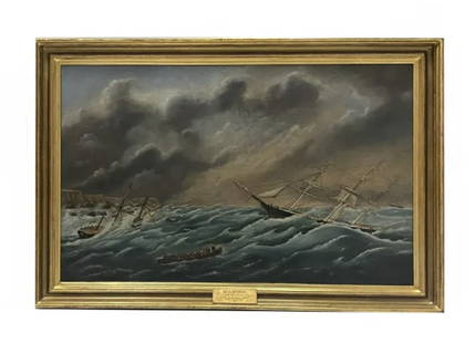 Xanthus Russell Smith (1839 - 1929) American: Xanthus Russell Smith (1839 - 1929) "Sea Storm" Oil on Canvas , Signed private collection in Pittsburg, Pennsylvania.measures 48" x 30"