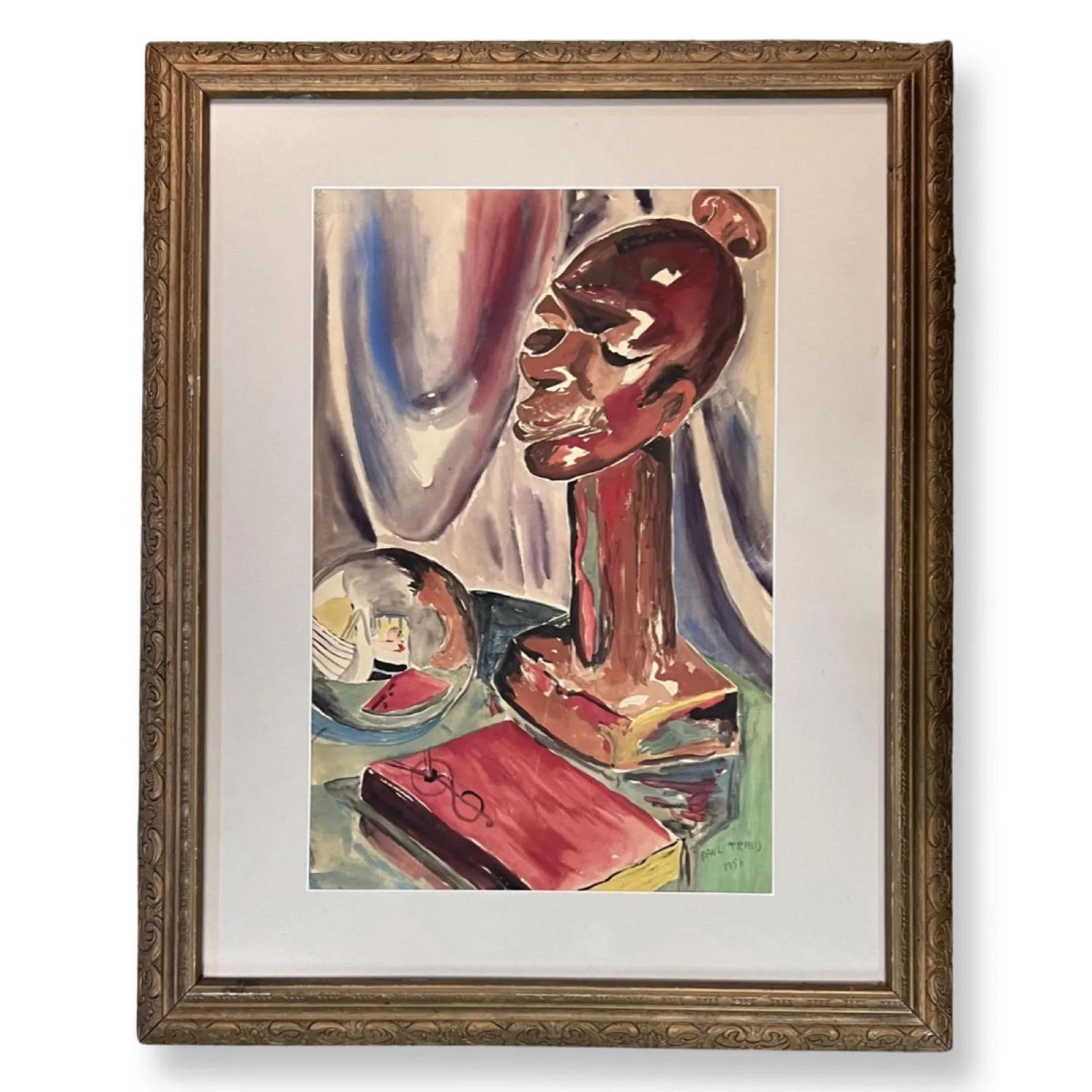 Paul Bough Travis (1891 - 1975) American: Paul Bough Travis (1891 - 1975) , Mixed media on paper , Signed , measures 17" x 11" , w/ frame 25" x 20"