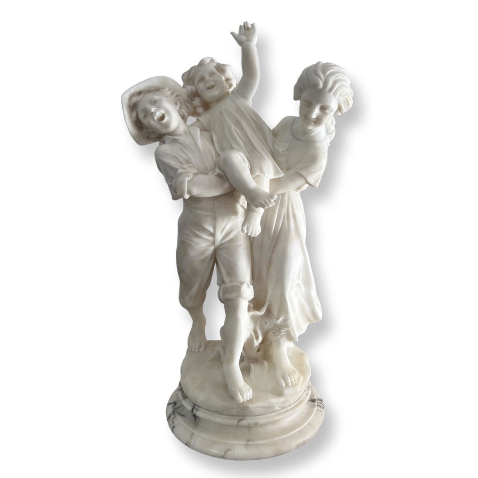 Galileo Pochini (19/20th century) Italy: Galileo Pochini (19/20th century) Italy , Antique Italian Group Carved alabaster Sculpture , Signed Galileo Pochini , measures 24" h x 14" w