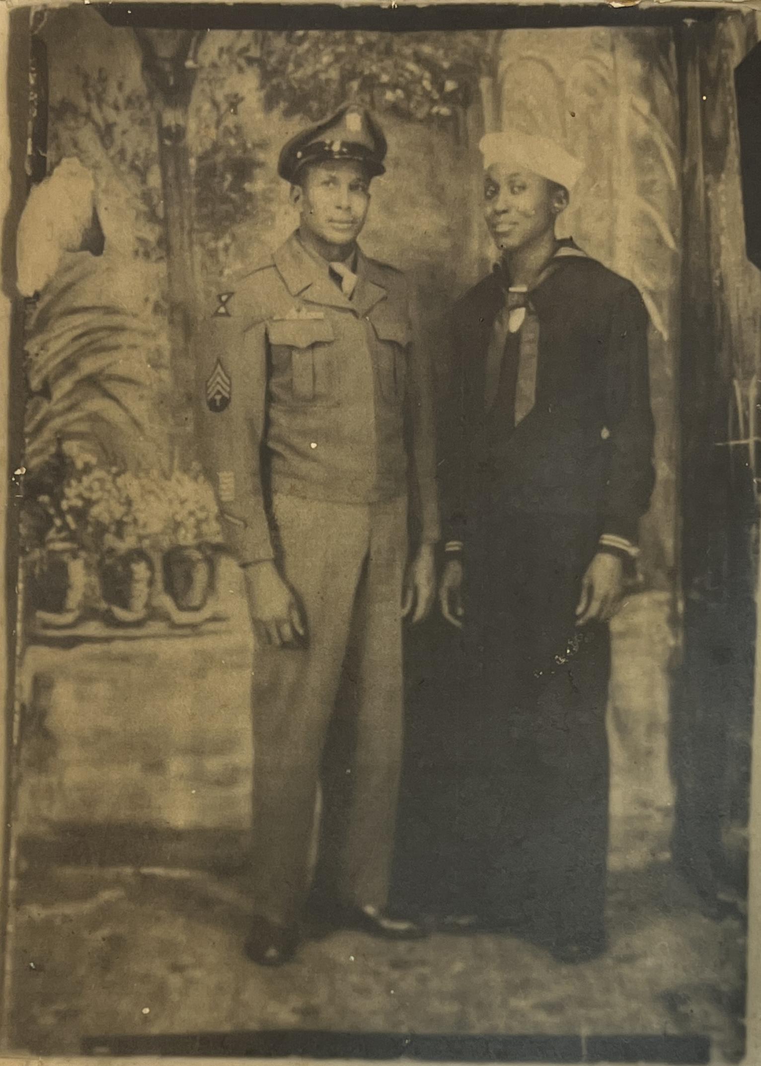 Antique Photograph of Young African American Soldier, WW2: Antique Photograph of Young African American Soldier, WW2 measures 23.5" x 17.5"