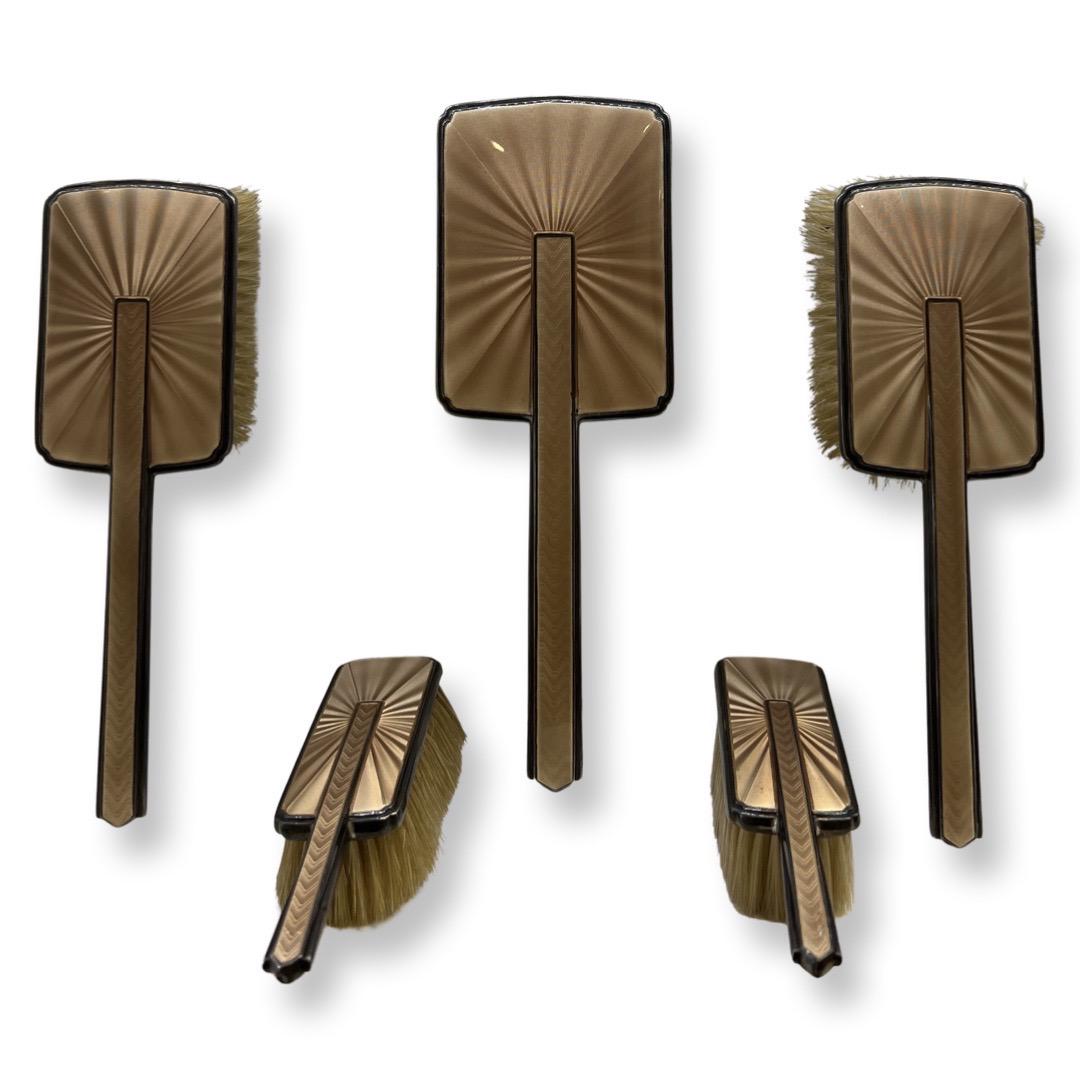 Antique Art Deco Sterling Silver and Guilloche Enamel Ladies Dresser Set (1 of 4)