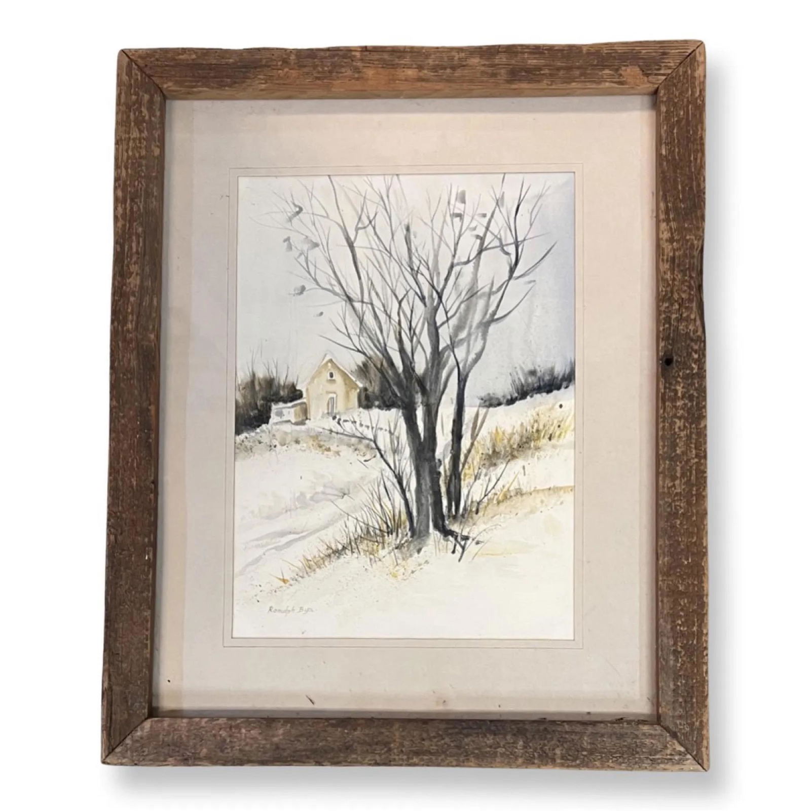 Ranulph (De Bayeux) Bye (1916 - 2003) American "SNOW SCENE ": Ranulph (De Bayeux) Bye (1916 - 2003) "SNOW SCENE " watercolor on paper 14" x 10.5" , w/frame 18" x 22"Ranulph Bye was born in 1916 in Princeton, NJ. He attended the Philadelphia Museum School of Indu