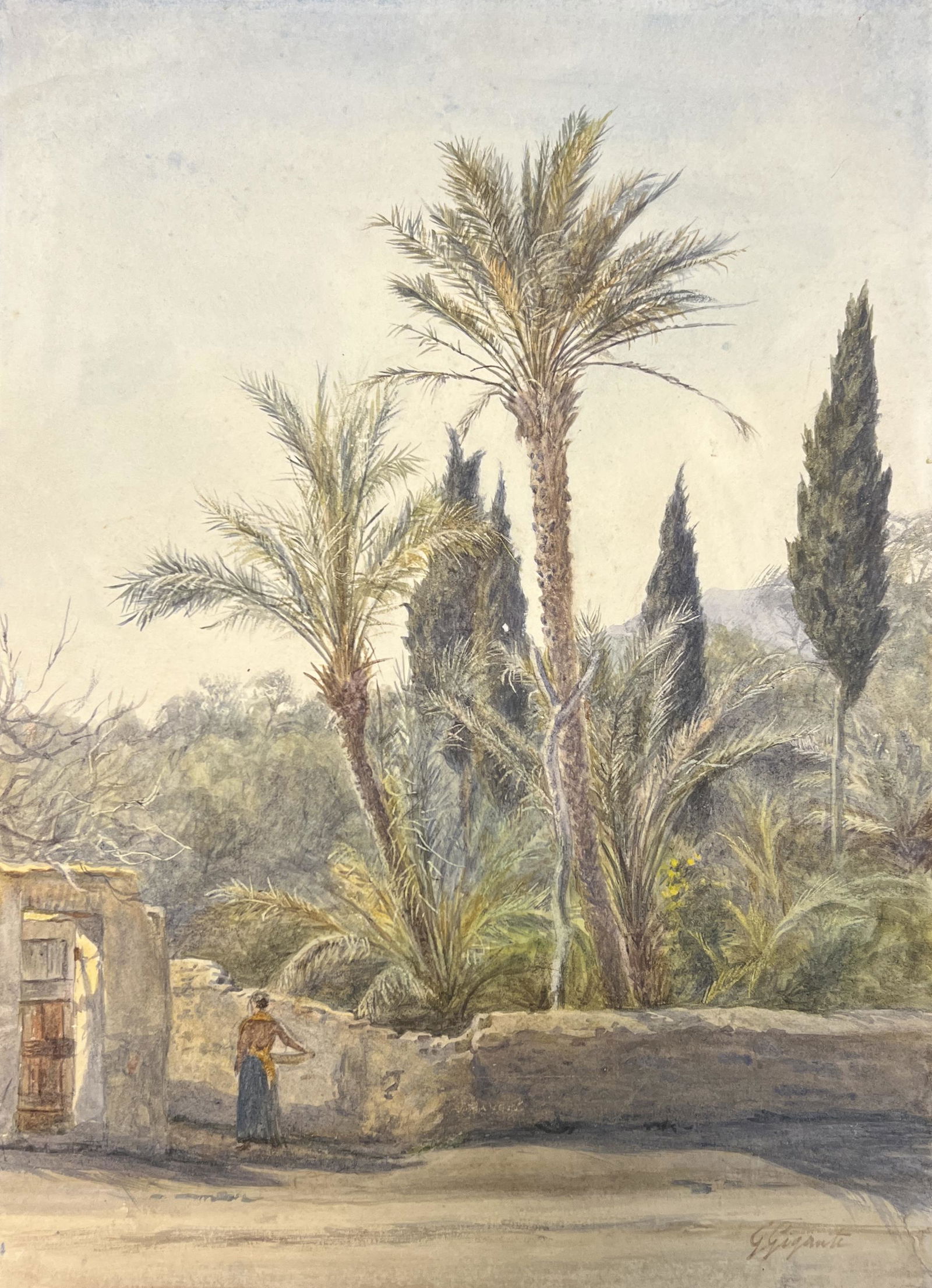 Giacinto Gigante (1806 - 1876) ITALY: Giacinto Gigante Watercolor, Signed, Measures (14.5 x 10.5 inches) w/frame (18.5 x 14.5 inches) The son of a minor landscape painter, Giacinto Gigante worked as an engraver early in his career. He com