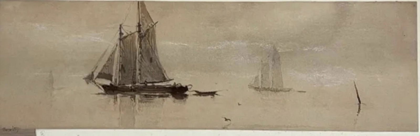 Clarence E. Braley (1854 - 1927) American: Clarence E. Braley (1854 - 1927) Pastel on paperboard , Signed , measures 23.5" x 5" , w/frame 30.5" x 12"