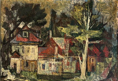 Si Lewen A(Born 1918-2016) AMERICAN: Si Lewen Oil on Board, Signed, Measures (19 x 28 inches) w/frame ( 29.5 x 37.5 inches) Si Lewen lived in New York / Germany/ Poland and is known for Abstract, figure paintings.