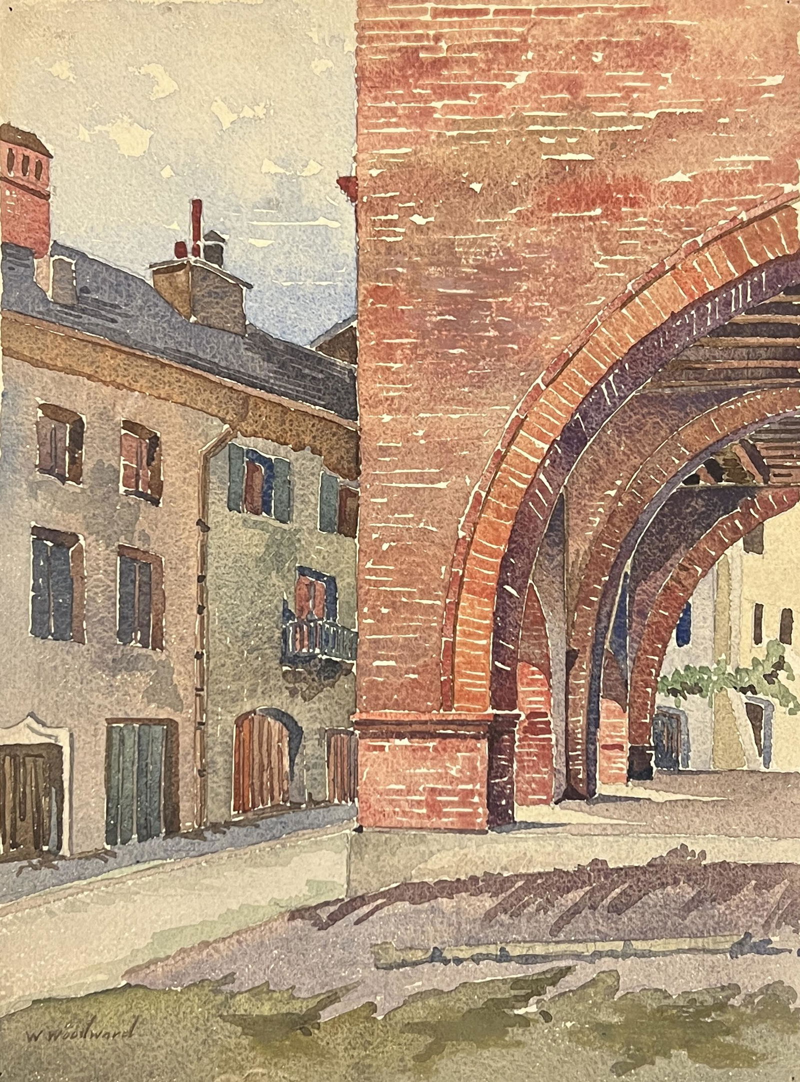 William Woodward (1859 - 1939) American: William Woodward (1859 - 1939) Watercolor on Paper, Signed, Measures (12 x 8 inches) w/frame (16.5 x 13.5 inches) A painter, teacher, sketch artist, etcher, and architect, William Woodward is known pr