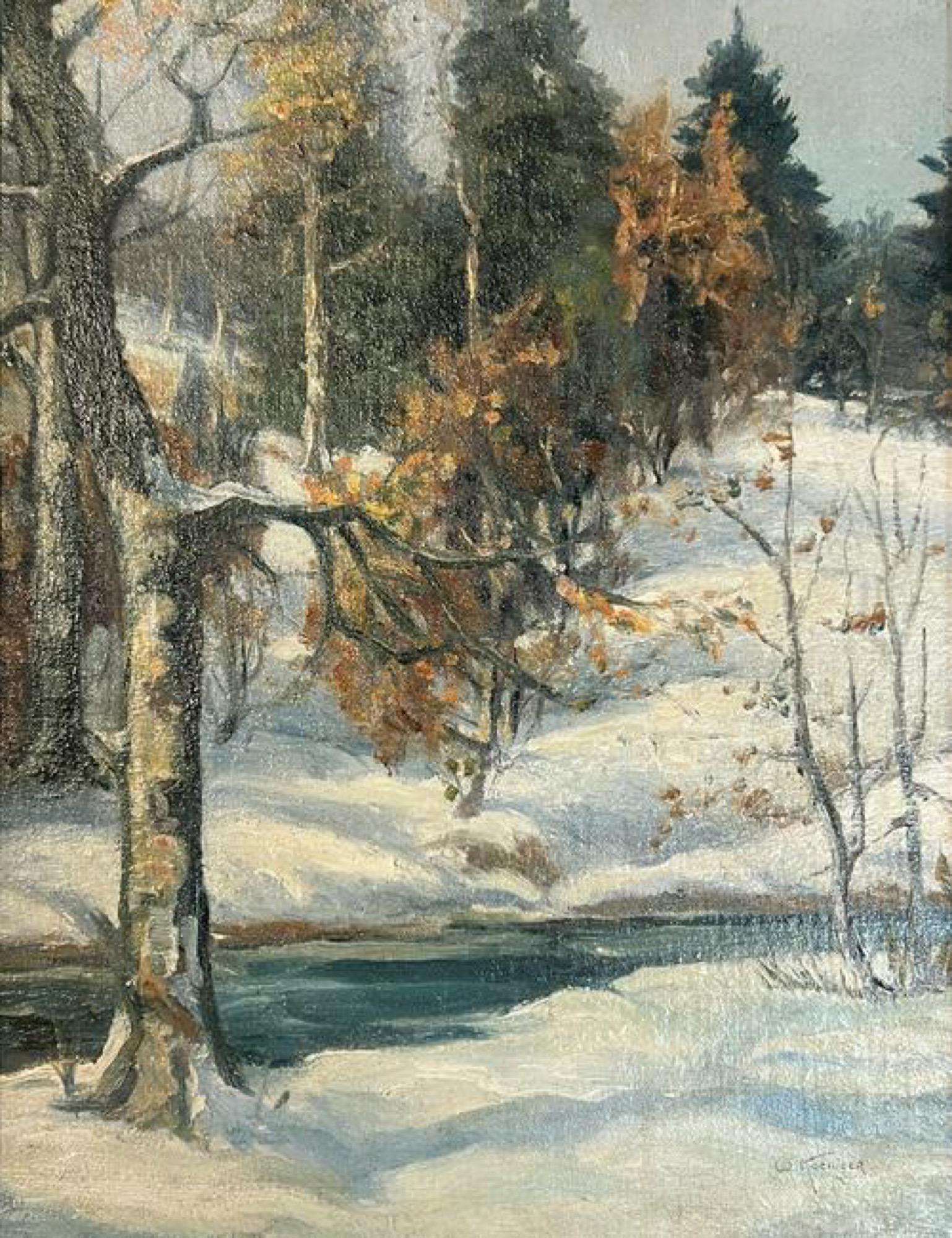 Walter Koeniger (1881 - 1943) New York / Germany: Walter Koeniger (1881 - 1943) Oil on canvasboard , Signed , measures 18" x 14" , w/frame 17" x 21.5" Known as "the Painter of Snow," Walter Koeniger was the son of an architect, born in Germany on May