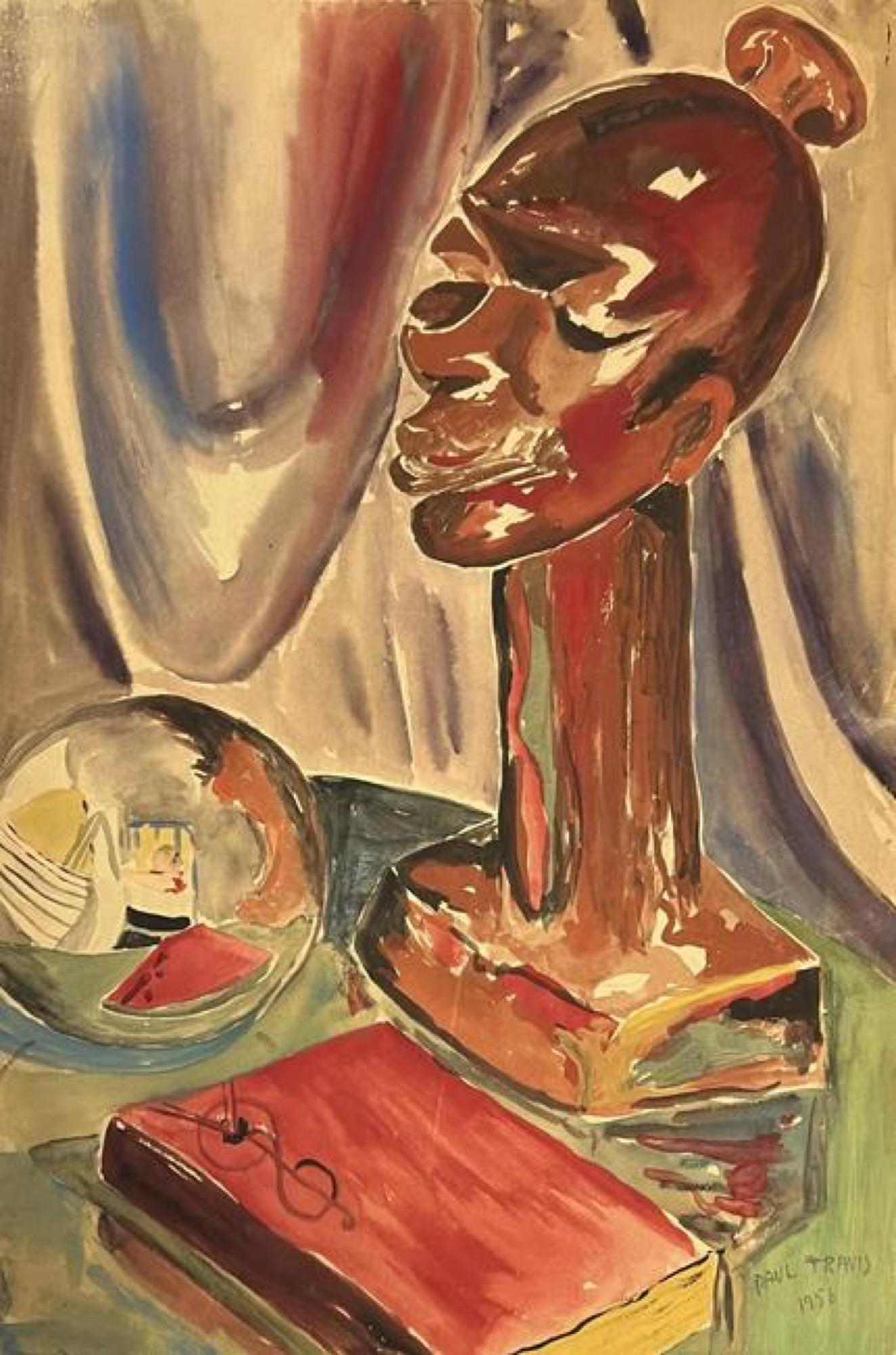 Paul Bough Travis (1891 - 1975) American: Paul Bough Travis (1891 - 1975) , Mixed media on paper , Signed , measures 17" x 11" , w/ frame 25" x 20" Born in West Point, Ohio near the border of Pennsylvania, Paul Travis became a painter, lithog